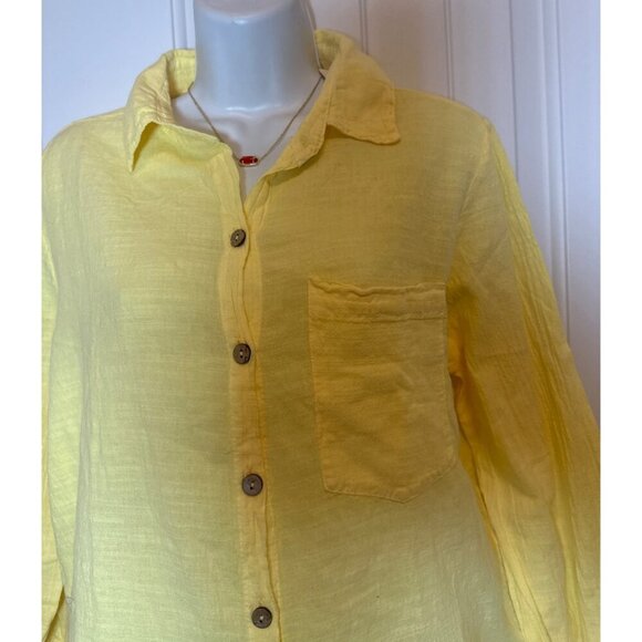 Six Fifty Cropped Peasant Shirt Button Up Gauzy Women Vibrant Summer NWT, Large - Picture 6 of 13